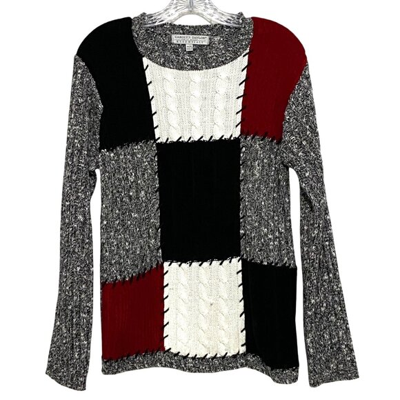 Vintage Carolyn Taylor Crew Neck Sweater Womens M Patchwork Preppy Whimsygoth - Picture 1 of 6